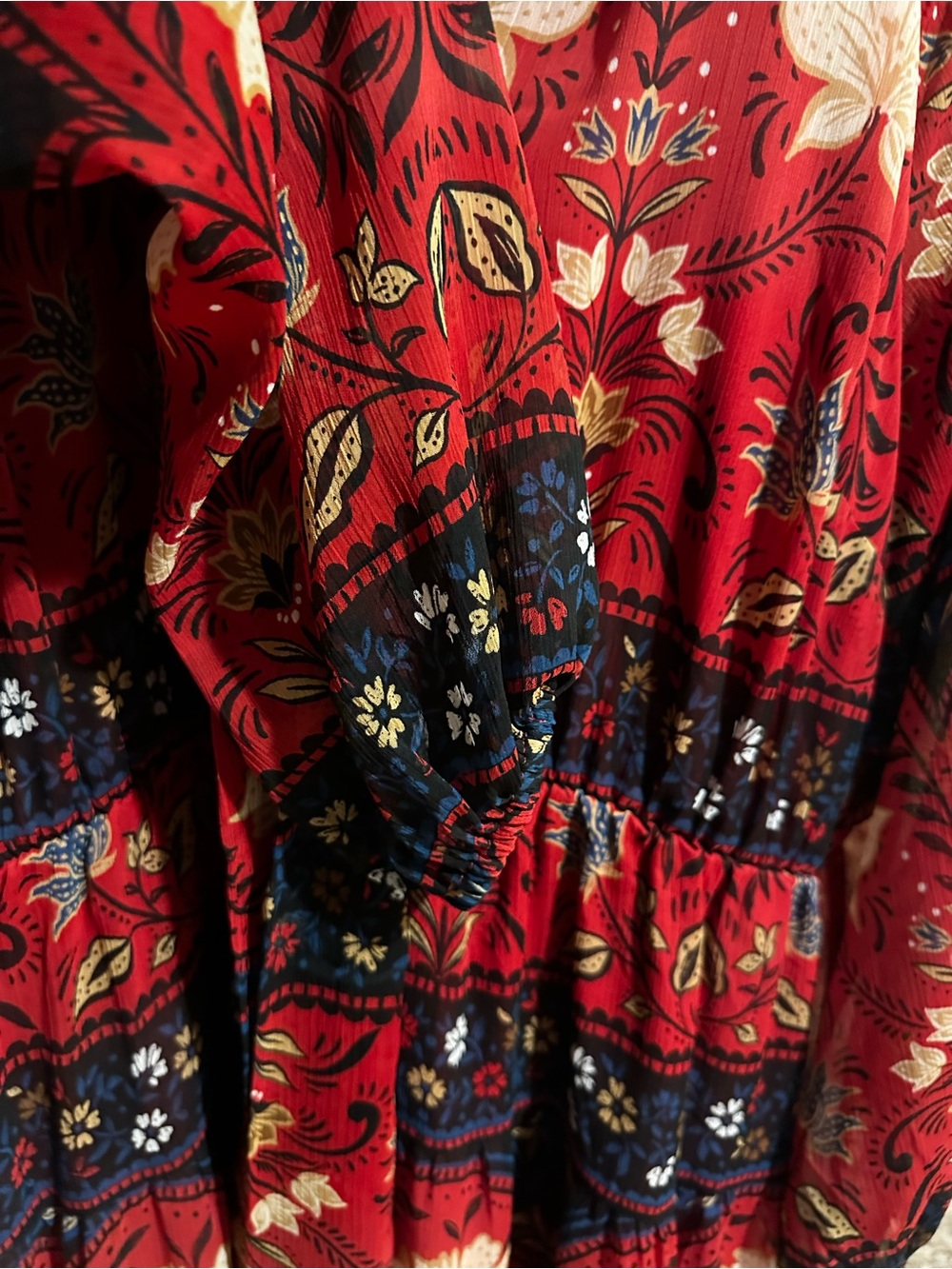 LOFT Red Floral V-Neck Tiered Midi Dress - Picture 6 of 6